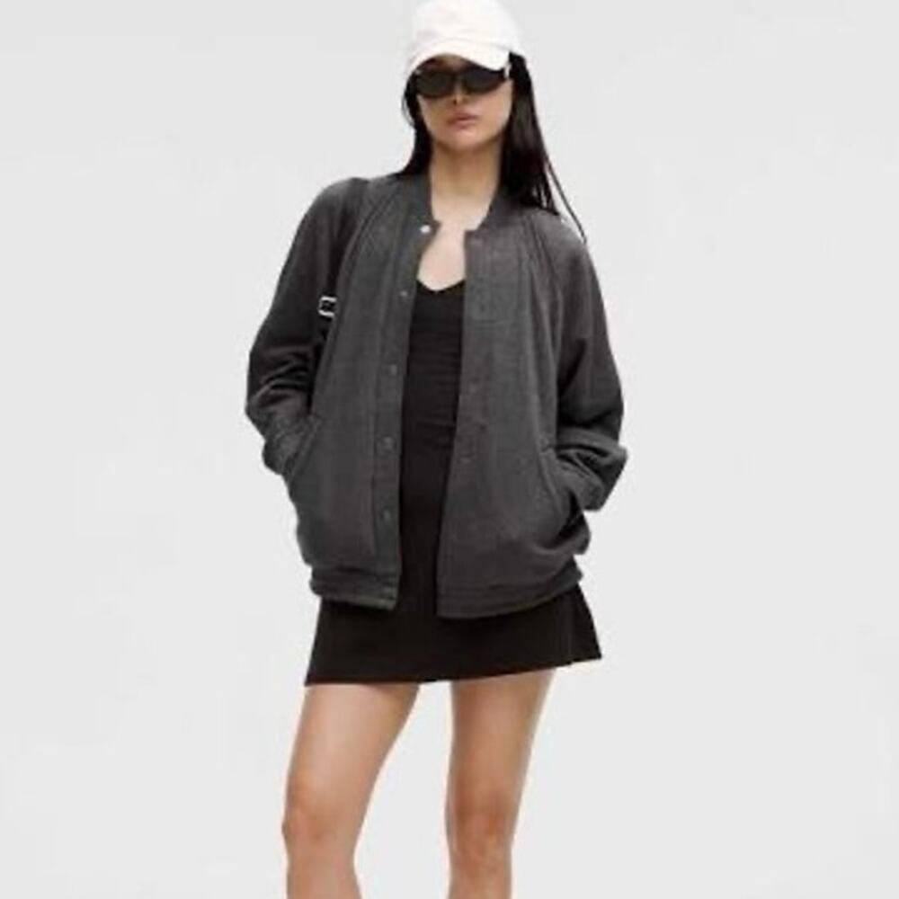 LULULEMON Oversized Snap Front Bomber Jacket Heathered Core Medium Grey Size M/L